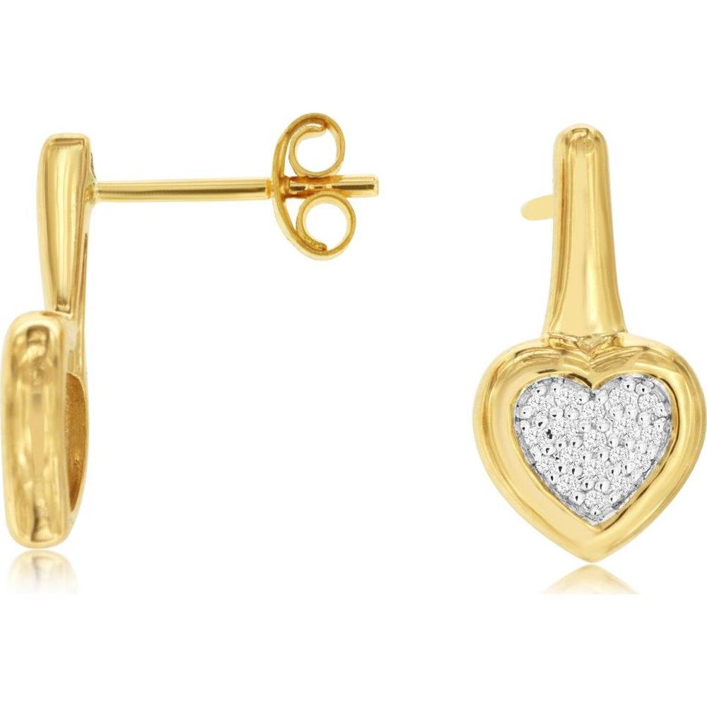 14K Yellow Gold Heart Drop Earrings with Diamond Accents - 0.12 Carat Total Diamond Weight - Royal Jewelry