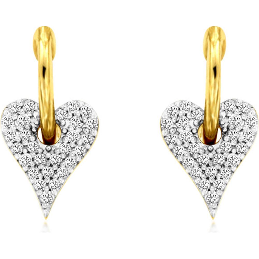 14K Yellow Gold Heart Drop Earrings with Pavé-Set Round Diamonds - 0.23 Carat Total Diamond Weight - Royal Jewelry