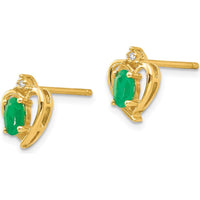 14K Yellow Gold Heart Earrings with Oval Emeralds and Round Diamonds - 0.293 Carat Total Emerald Weight, 0.005 Carat Total Diamond Weight by Oro Pregiato