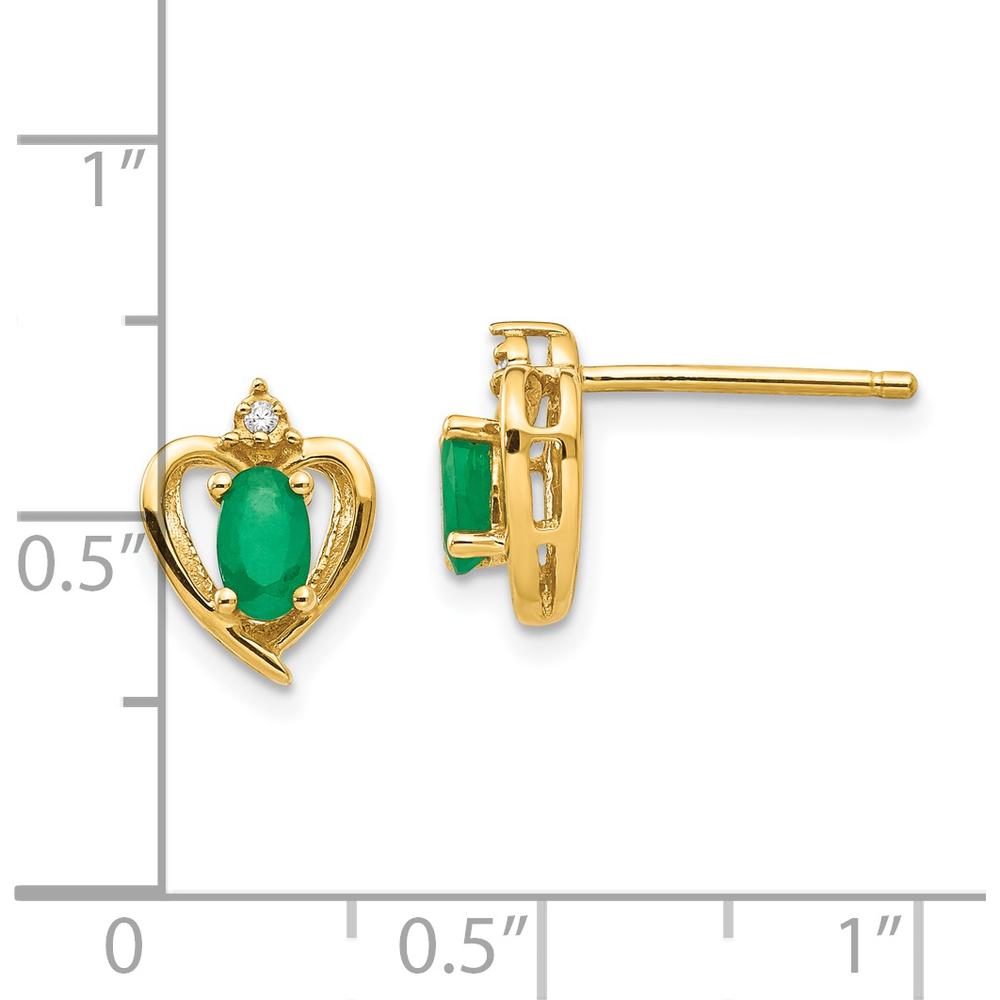 14K Yellow Gold Heart Earrings with Oval Emeralds and Round Diamonds - 0.293 Carat Total Emerald Weight, 0.005 Carat Total Diamond Weight by Oro Pregiato