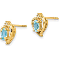 14K Yellow Gold Heart Earrings with Oval Swiss Blue Topaz and Round Diamonds - 0.30 Carat Total Blue Topaz Weight, 0.01 Carat Total Diamond Weight by Oro Pregiato