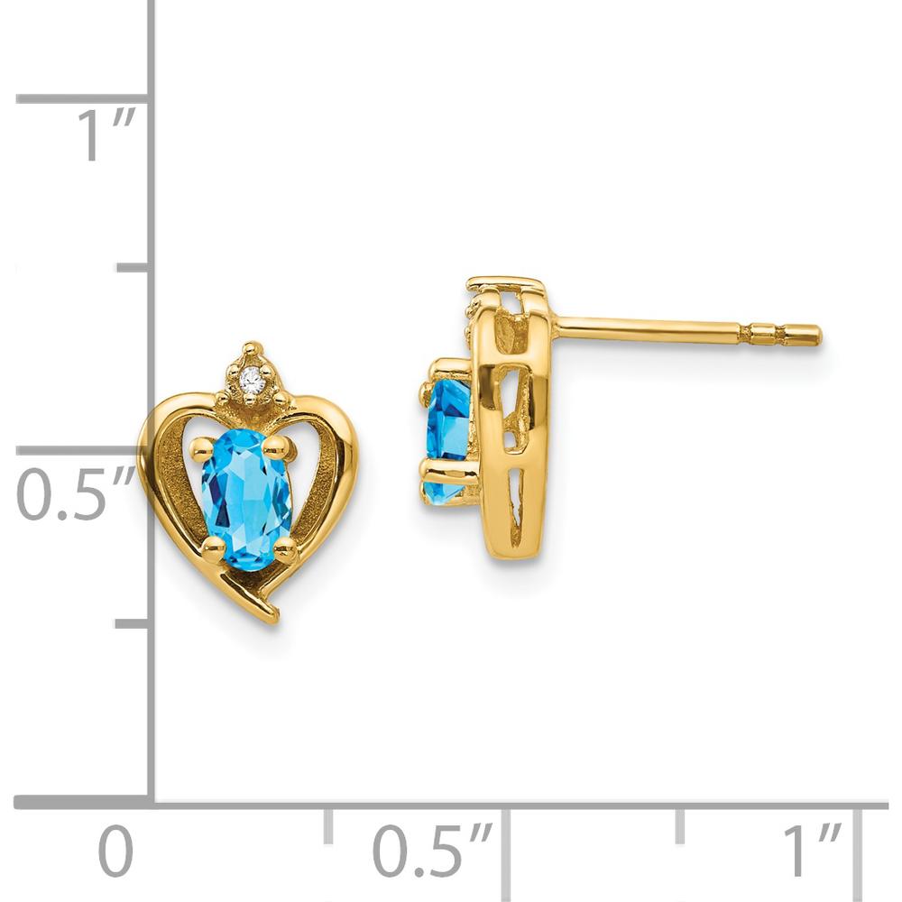 14K Yellow Gold Heart Earrings with Oval Swiss Blue Topaz and Round Diamonds - 0.30 Carat Total Blue Topaz Weight, 0.01 Carat Total Diamond Weight by Oro Pregiato