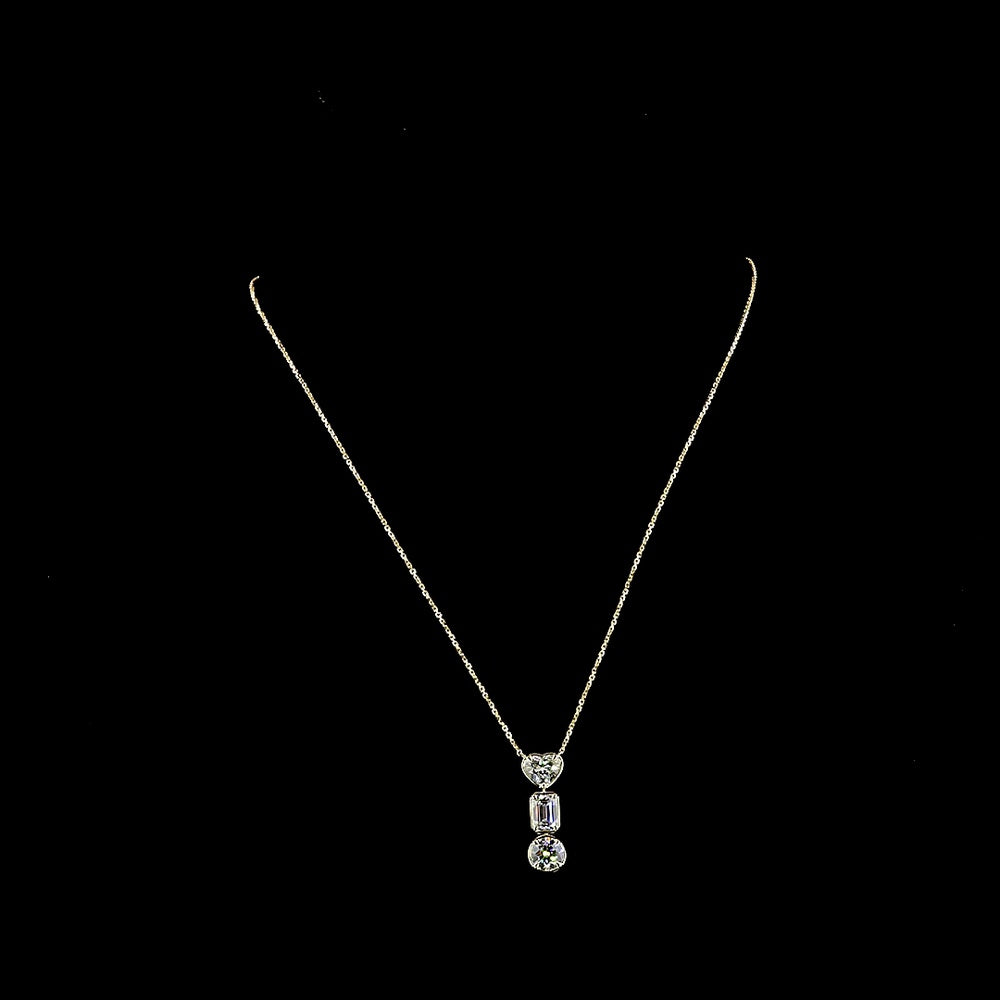 14K Yellow Gold Heart, Emerald, and Round Three-Stone Pendant with Lab Diamonds - 3.07 Carat Total Weight - Covaloro Fine Jewelry