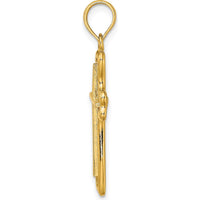 14K Yellow Gold Heart-Ended Cross Charm Pendant - 31.15mm Length by Oro Pregiato