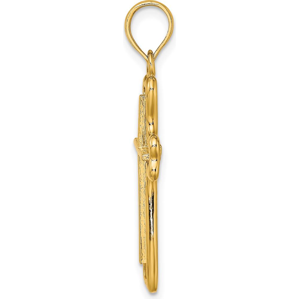 14K Yellow Gold Heart-Ended Cross Charm Pendant - 31.15mm Length by Oro Pregiato
