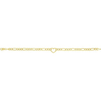 14K Yellow Gold Heart Figaro Chain Bracelet - 7" Polished Finish by Orozza Fine Jewelry
