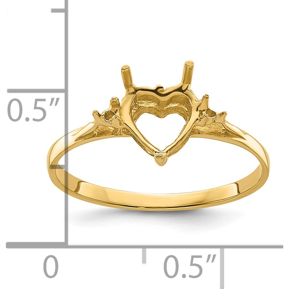 14K Yellow Gold Heart Gemstone Ring Mounting - 7mm Top Length and Width by Oro Pregiato