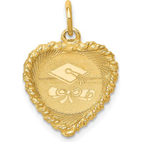 14K Yellow Gold Heart Graduation Cap and Diploma Rope Edge Pendant by Oro Pregiato