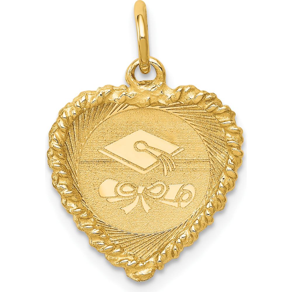 14K Yellow Gold Heart Graduation Cap and Diploma Rope Edge Pendant by Oro Pregiato