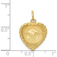 14K Yellow Gold Heart Graduation Cap and Diploma Rope Edge Pendant by Oro Pregiato