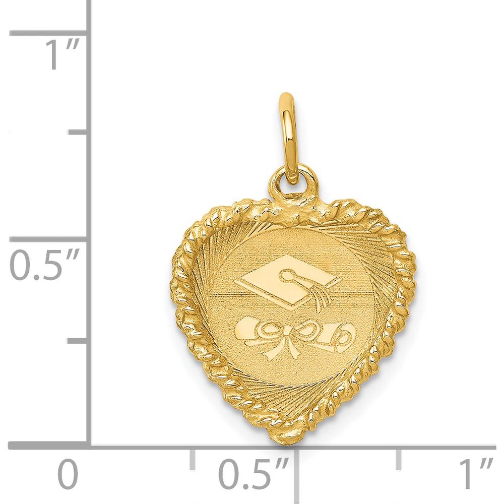 14K Yellow Gold Heart Graduation Cap and Diploma Rope Edge Pendant by Oro Pregiato