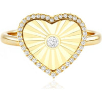 14K Yellow Gold Heart Halo Ring with Sunburst Motif and Prong-Set Round Diamond - 0.17 Carat Total Diamond Weight - Royal Jewelry