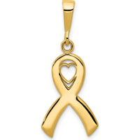 14K Yellow Gold Heart in Awareness Ribbon Pendant - Polished Finish, 30mm Length by Oro Pregiato