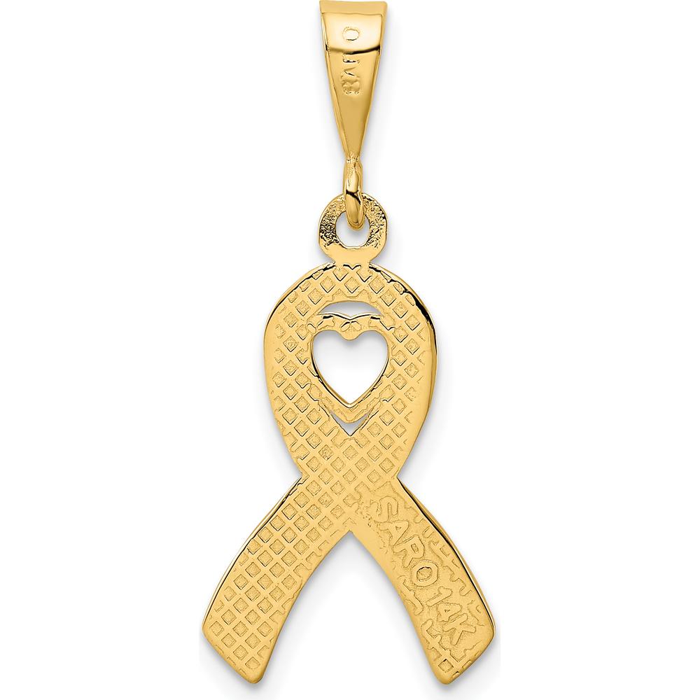 14K Yellow Gold Heart in Awareness Ribbon Pendant - Polished Finish, 30mm Length by Oro Pregiato