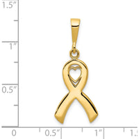 14K Yellow Gold Heart in Awareness Ribbon Pendant - Polished Finish, 30mm Length by Oro Pregiato