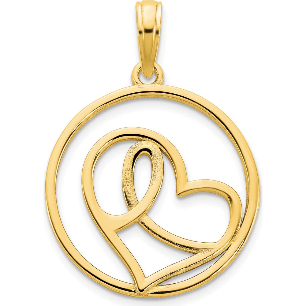 14K Yellow Gold Heart in Circle Pendant - Solid Cast Design, 17.71mm Width by Oro Pregiato