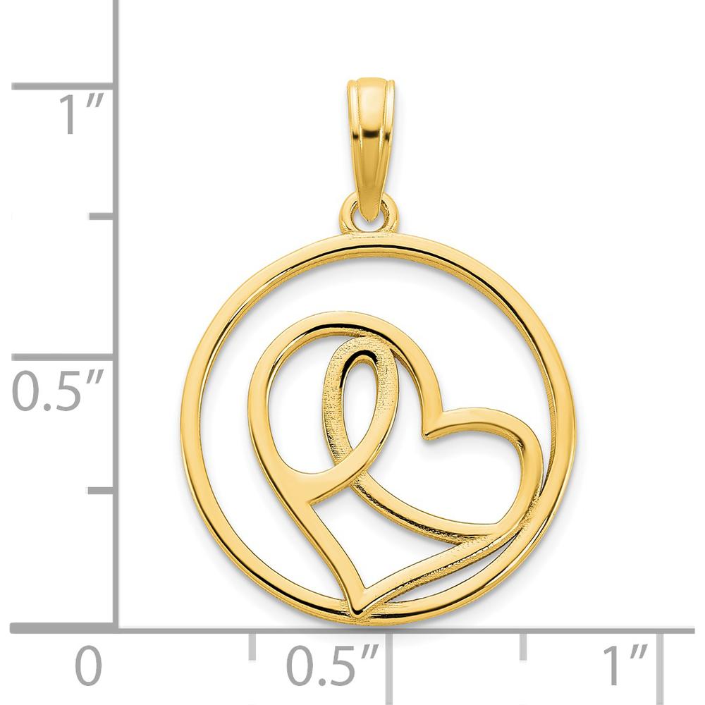 14K Yellow Gold Heart in Circle Pendant - Solid Cast Design, 17.71mm Width by Oro Pregiato
