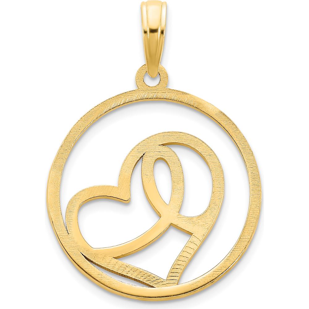 14K Yellow Gold Heart in Circle Pendant - Solid Cast Design, 17.71mm Width by Oro Pregiato