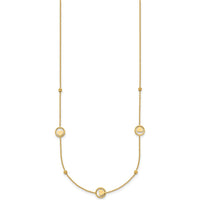 14K Yellow Gold Heart in Circle with Diamond-Cut Beads 7-Station Necklace - 17" Length by 0