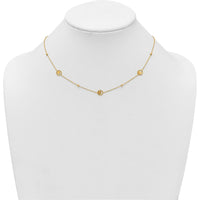 14K Yellow Gold Heart in Circle with Diamond-Cut Beads 7-Station Necklace - 17" Length by 0
