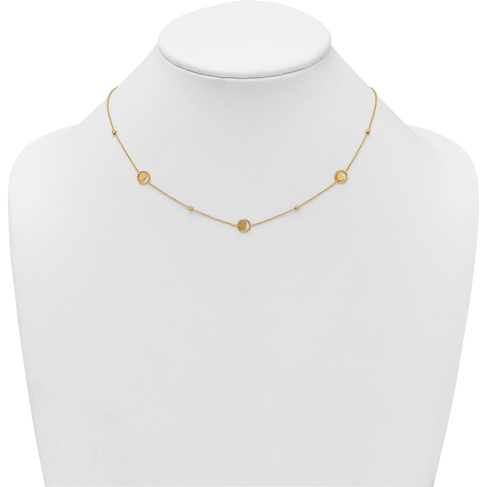 14K Yellow Gold Heart in Circle with Diamond-Cut Beads 7-Station Necklace - 17" Length by 0