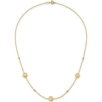 14K Yellow Gold Heart in Circle with Diamond-Cut Beads 7-Station Necklace - 17" Length by 0