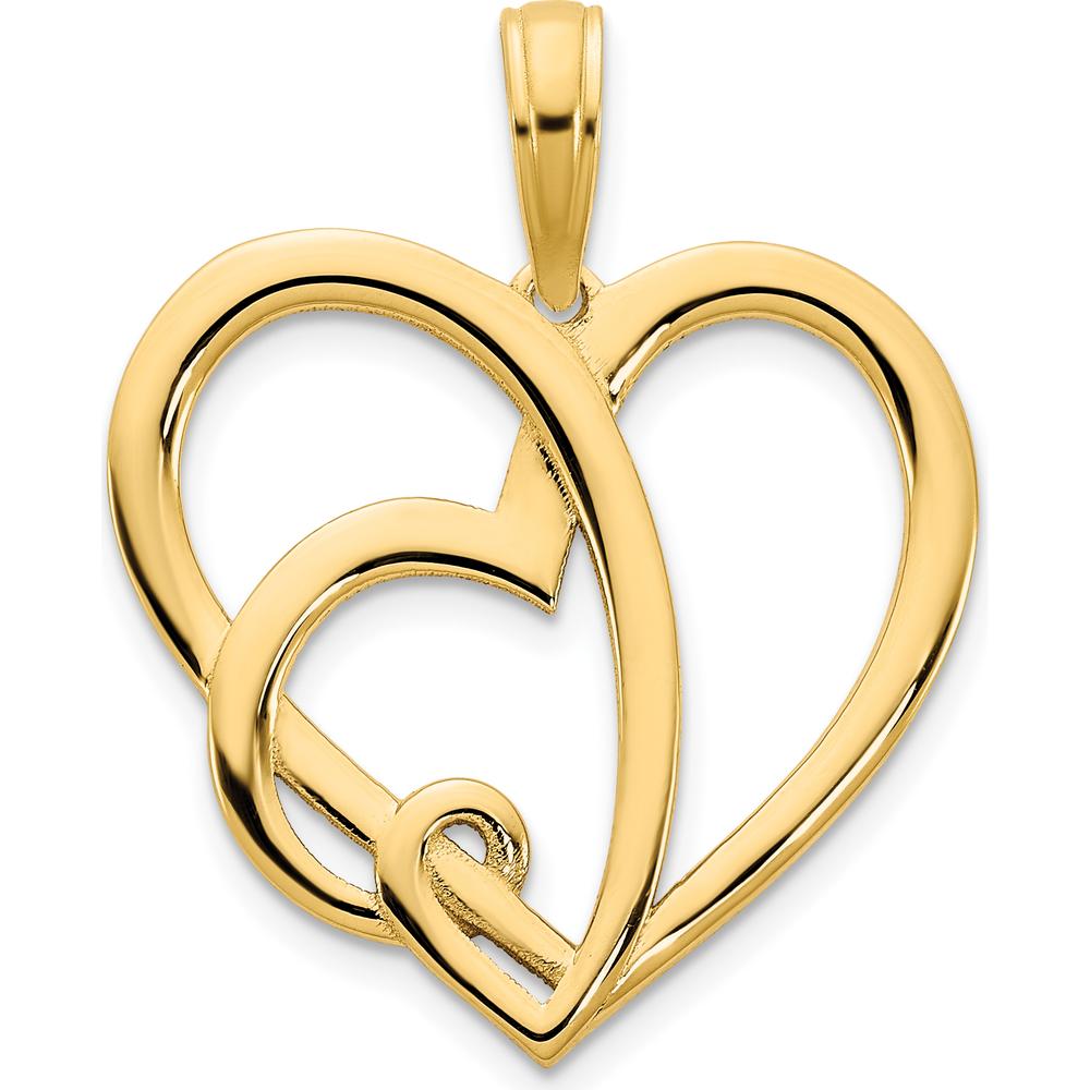 14K Yellow Gold Heart-In-Heart Pendant - 18.3mm Length, 18.4mm Width by Oro Pregiato