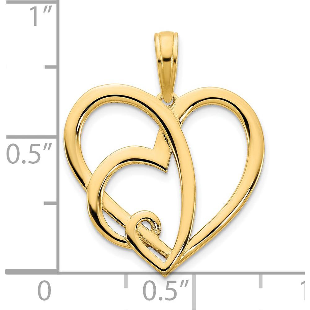 14K Yellow Gold Heart-In-Heart Pendant - 18.3mm Length, 18.4mm Width by Oro Pregiato