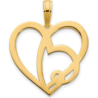 14K Yellow Gold Heart-In-Heart Pendant - 18.3mm Length, 18.4mm Width by Oro Pregiato