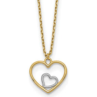 14K Yellow Gold Heart in Heart Pendant Necklace with White Rhodium Accent - 18" Cable Chain by 0