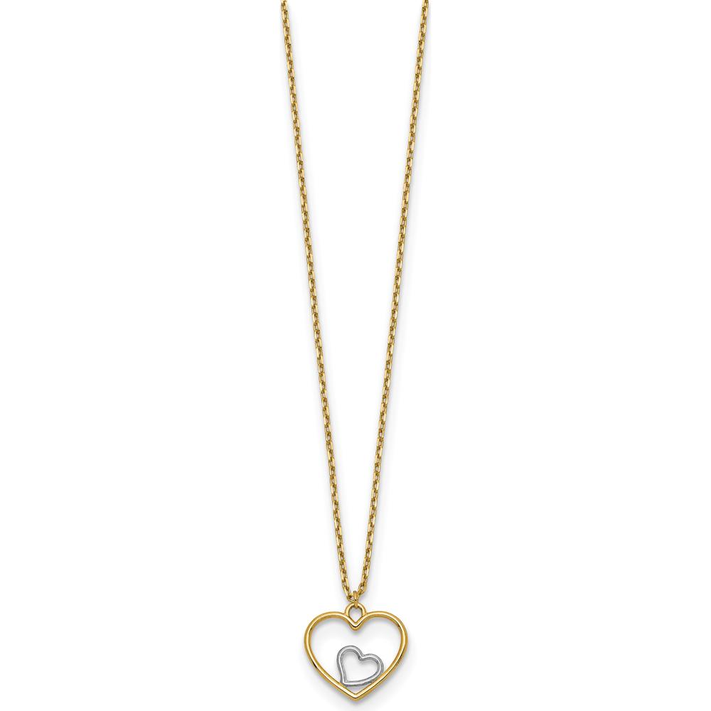 14K Yellow Gold Heart in Heart Pendant Necklace with White Rhodium Accent - 18" Cable Chain by 0