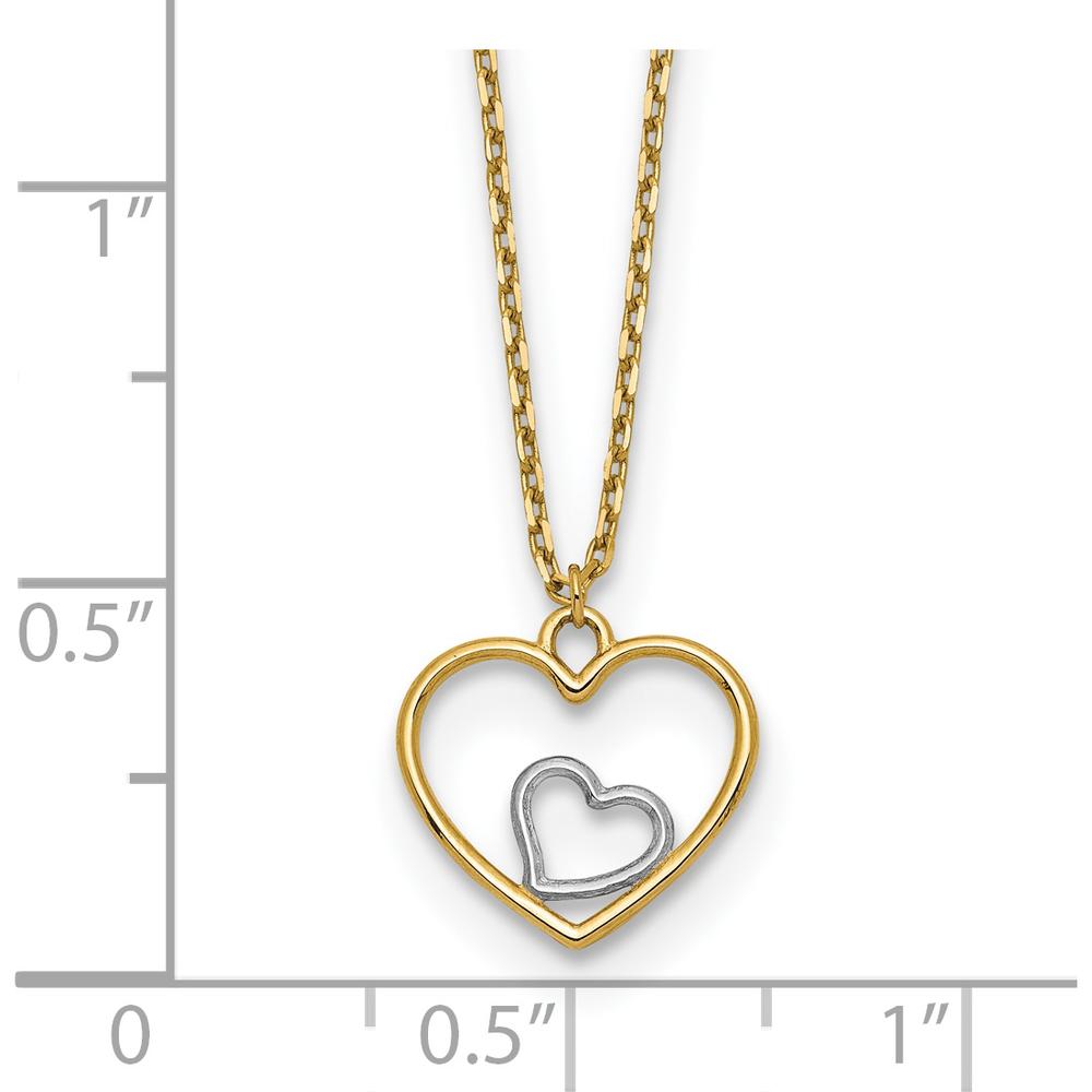 14K Yellow Gold Heart in Heart Pendant Necklace with White Rhodium Accent - 18" Cable Chain by 0