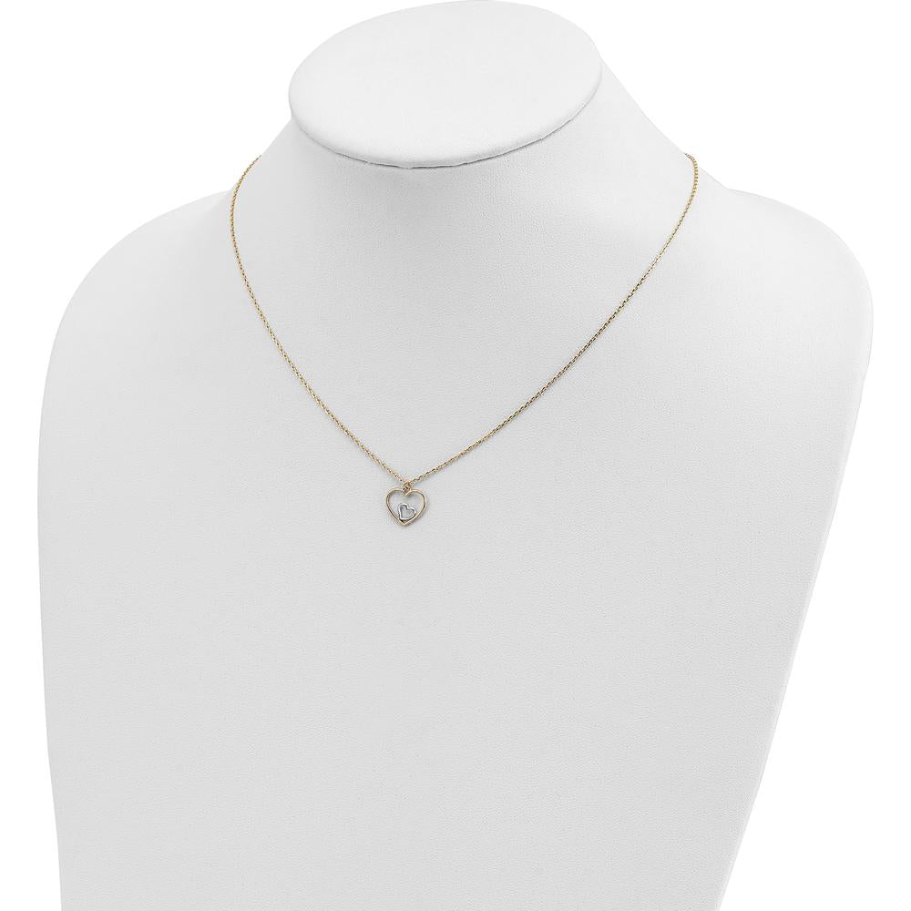 14K Yellow Gold Heart in Heart Pendant Necklace with White Rhodium Accent - 18" Cable Chain by 0