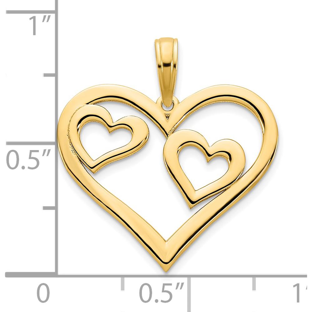 14K Yellow Gold Heart in Heart Pendant - Polished Finish by Oro Pregiato