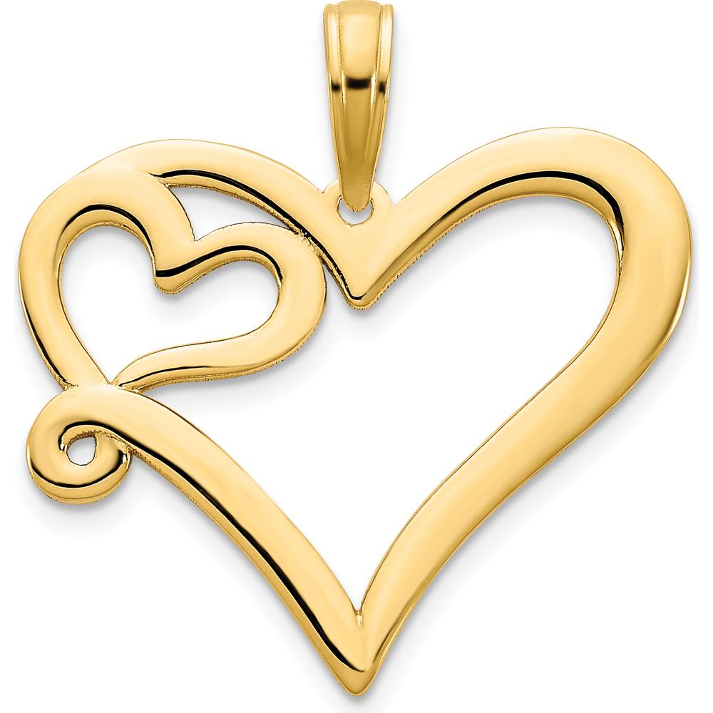 14K Yellow Gold Heart in Heart Pendant - Polished Finish by Oro Pregiato