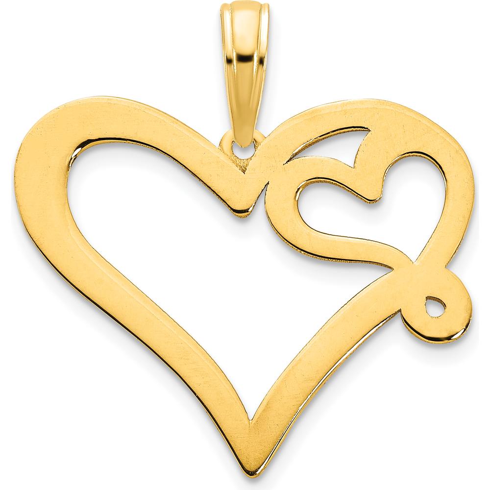 14K Yellow Gold Heart in Heart Pendant - Polished Finish by Oro Pregiato