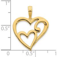 14K Yellow Gold Heart in Heart Pendant - Polished Solid Gold Charm with 17.75mm Length by Oro Pregiato