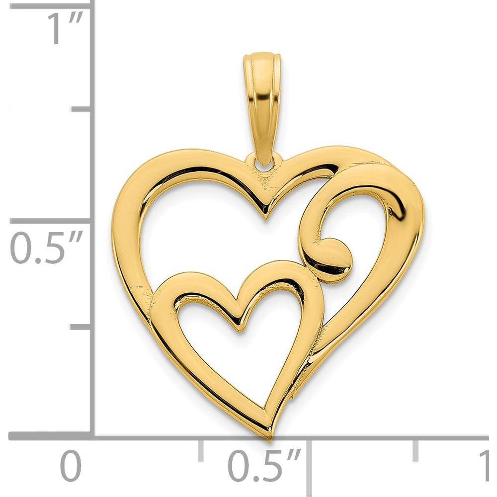 14K Yellow Gold Heart in Heart Pendant - Polished Solid Gold Charm with 17.75mm Length by Oro Pregiato
