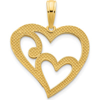 14K Yellow Gold Heart in Heart Pendant - Polished Solid Gold Charm with 17.75mm Length by Oro Pregiato
