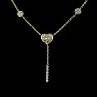 14K Yellow Gold Heart Lariat Necklace with Bezel and Prong Set Lab Diamonds - 2.46 Carat Total Weight - Covaloro Fine Jewelry