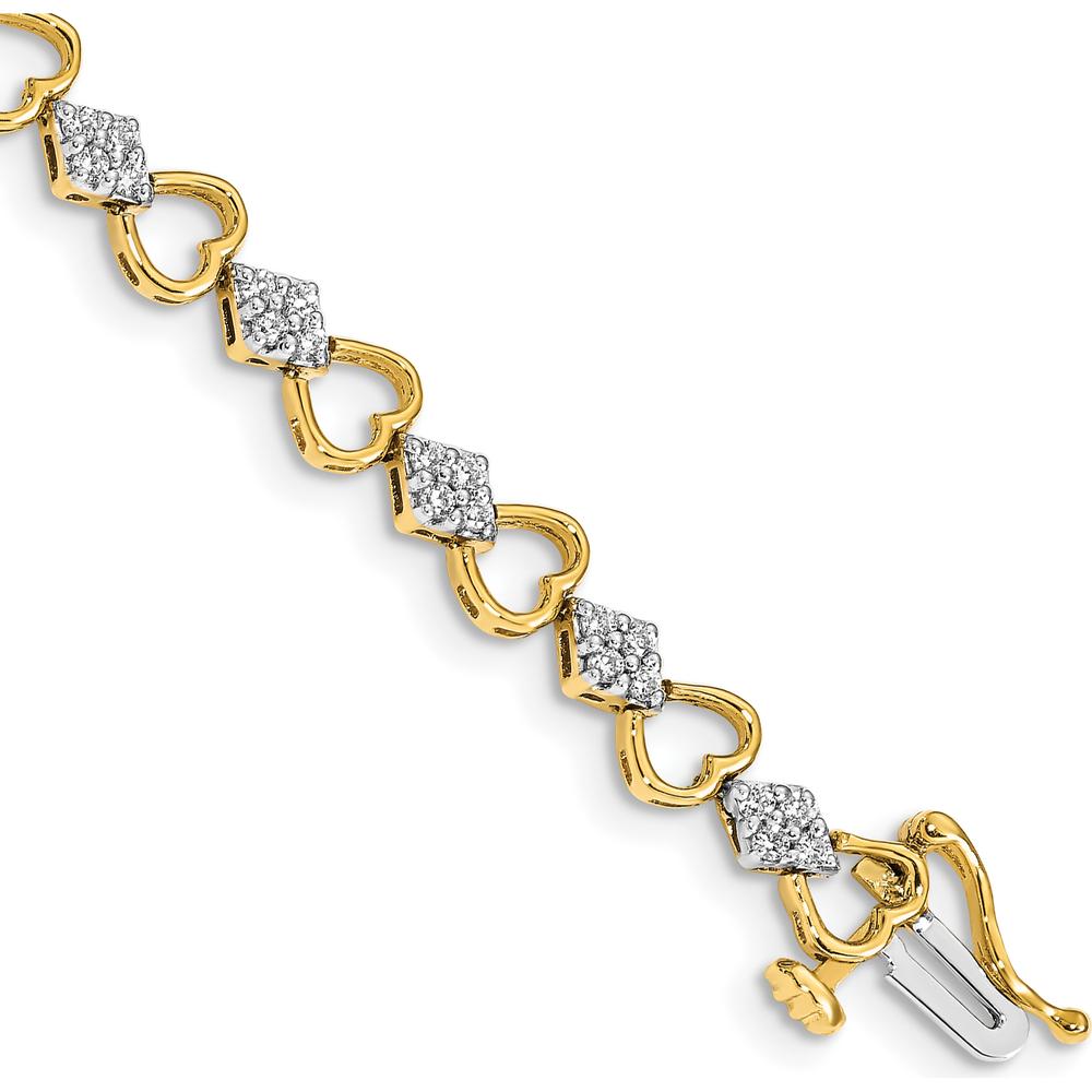 14K Yellow Gold Heart Link Bracelet with Round Diamonds - 1.08 Carats Total Diamond Weight by Monteluci Fine Jewelry