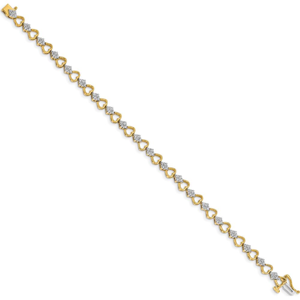 14K Yellow Gold Heart Link Bracelet with Round Diamonds - 1.08 Carats Total Diamond Weight by Monteluci Fine Jewelry