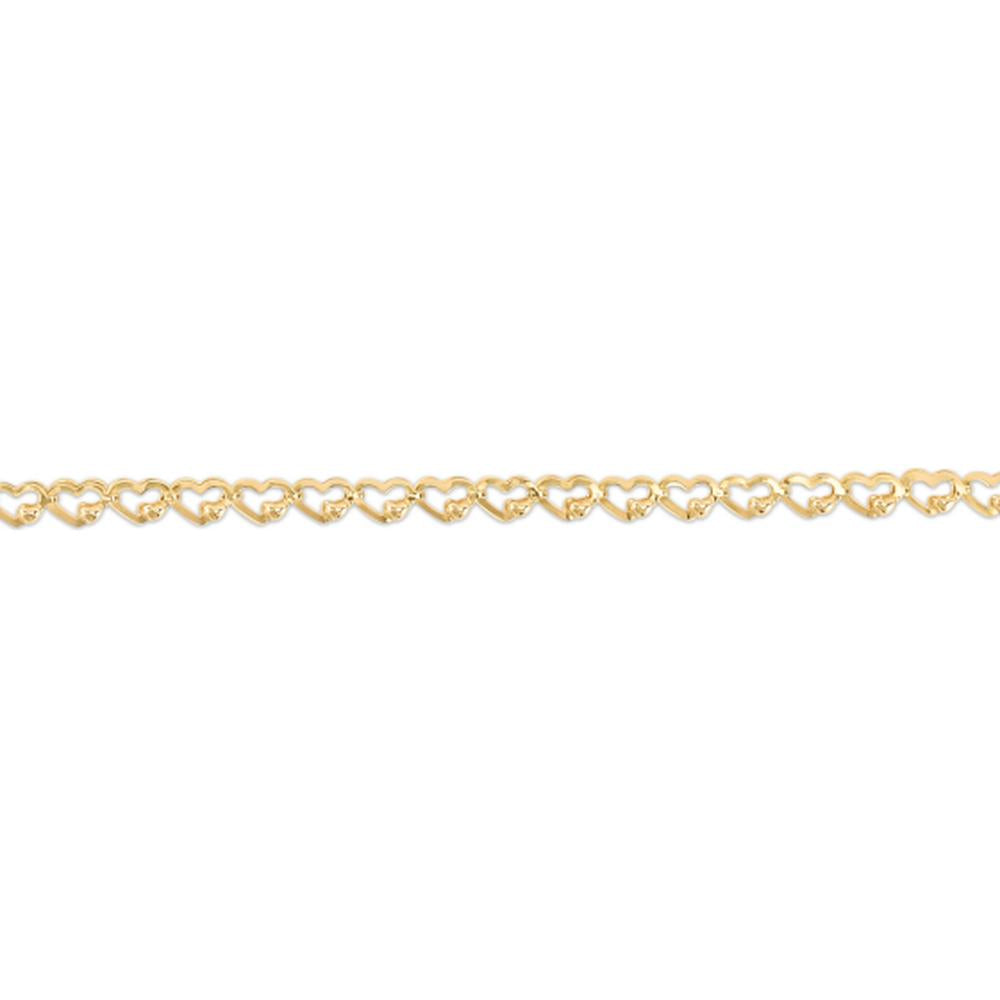 14K Yellow Gold Heart Link Chain Bracelet - Polished Finish with Lobster Clasp - 7" by Orozza Fine Jewelry