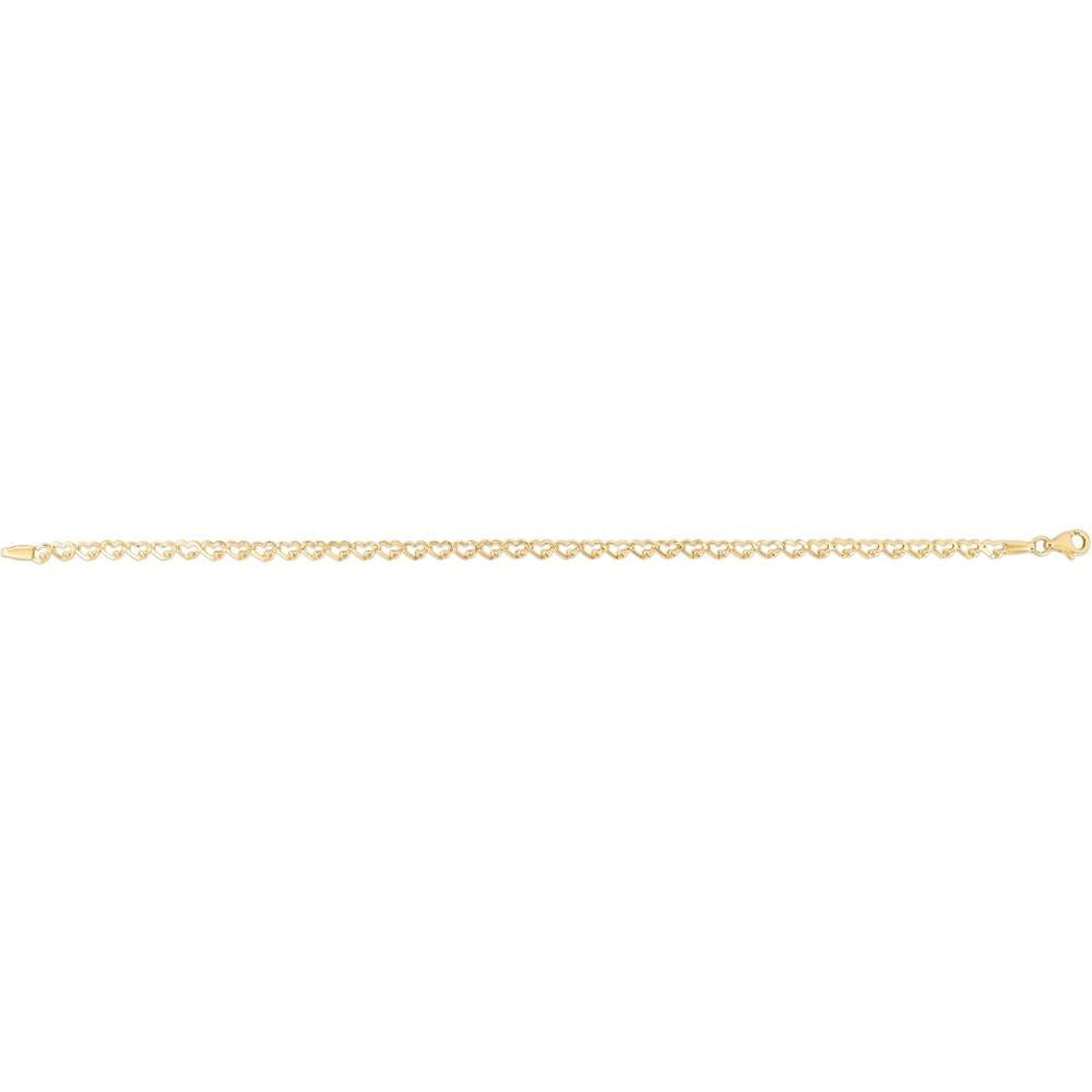 14K Yellow Gold Heart Link Chain Bracelet - Polished Finish with Lobster Clasp - 7" by Orozza Fine Jewelry