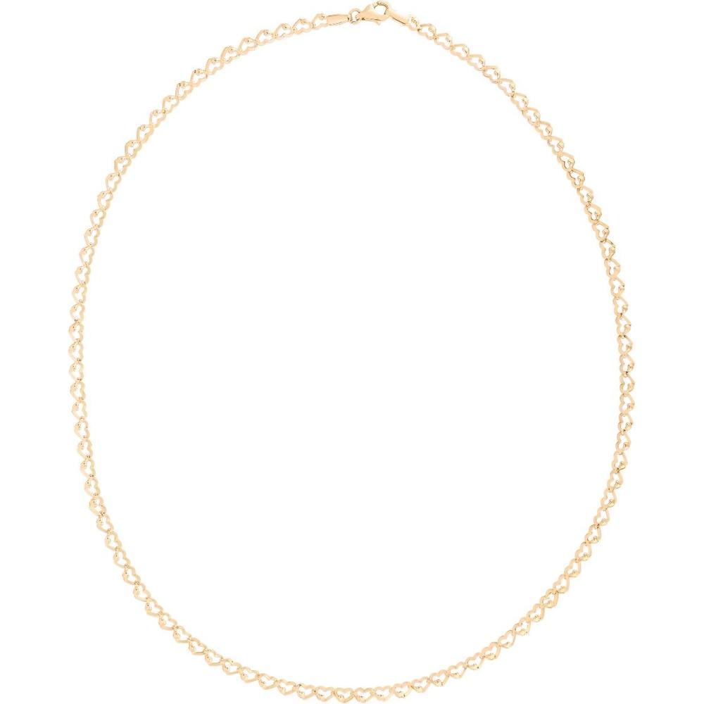 14K Yellow Gold Heart Link Chain Necklace - 17" with Polished Fancy Links by Orozza Fine Jewelry