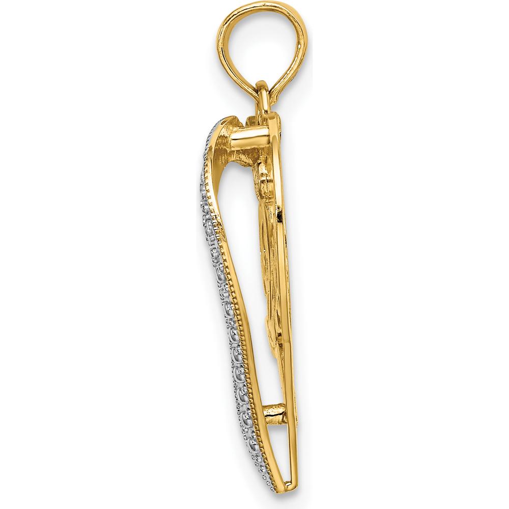 14K Yellow Gold Heart Love Pendant with Diamond-Cut Rhodium Accents - Polished Finish by Oro Pregiato