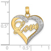 14K Yellow Gold Heart Love Pendant with Diamond-Cut Rhodium Accents - Polished Finish by Oro Pregiato
