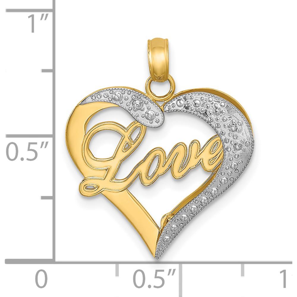 14K Yellow Gold Heart Love Pendant with Diamond-Cut Rhodium Accents - Polished Finish by Oro Pregiato