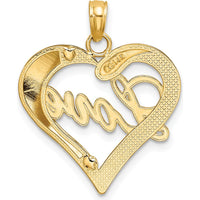 14K Yellow Gold Heart Love Pendant with Diamond-Cut Rhodium Accents - Polished Finish by Oro Pregiato