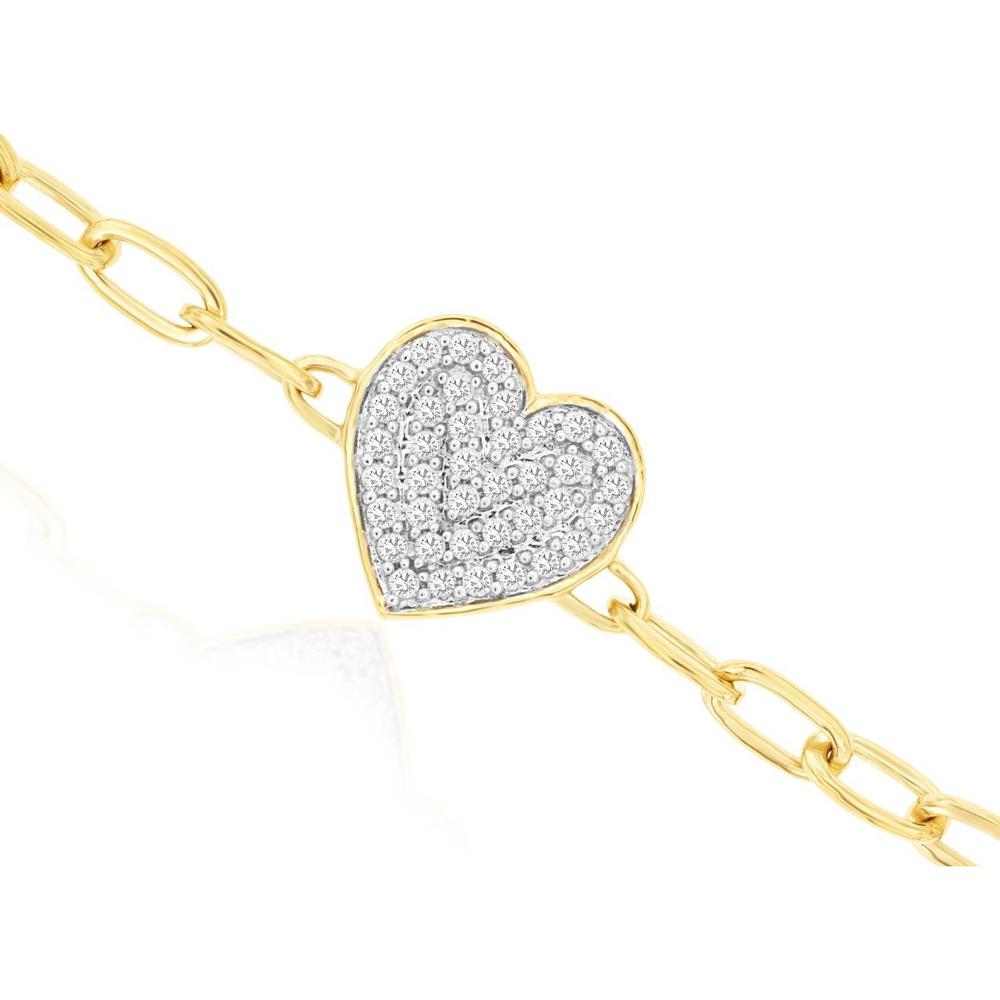 14K Yellow Gold Heart Motif Bracelet with Pavé Set Round Diamonds - 0.27 Carat Total Diamond Weight - Royal Jewelry